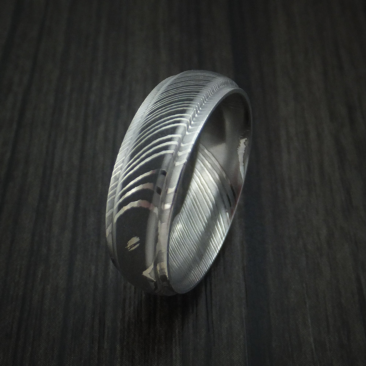 Hector X - Damascus Steel Men's Ring Wedding Ring Two Tone Finish Genuine Craftsmanship - view 4 - Nura Lab