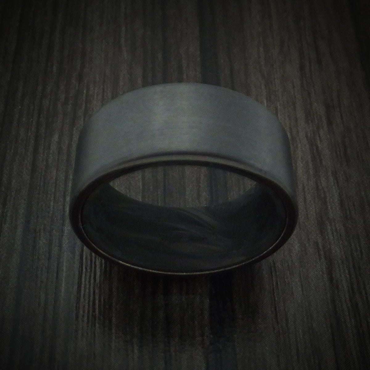 Iron XIV - Black Zirconium Men's Wedding Ring with Forged Carbon Fiber Sleeve - view 2 - Nura Lab