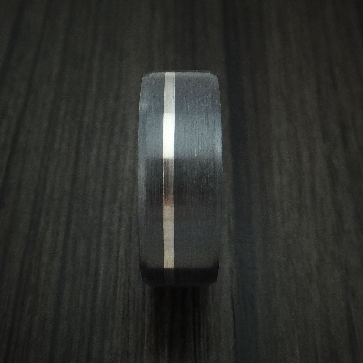 Stonehaven VII - Black Titanium or Black Zirconium Custom Men's Wedding Ring with Platinum Inlay and Hardwood Sleeve - view 3 - Nura Lab
