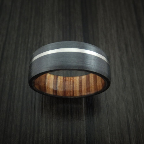 Stonehaven VII - Black Titanium or Black Zirconium Custom Men's Wedding Ring with Platinum Inlay and Hardwood Sleeve - view 2 - Nura Lab