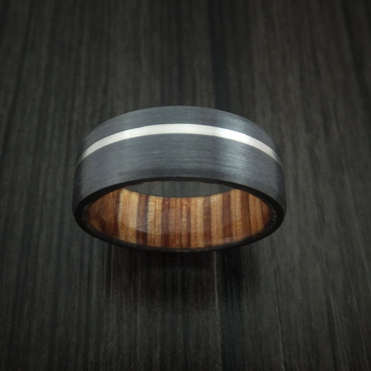 Stonehaven VII - Black Titanium or Black Zirconium Custom Men's Wedding Ring with Platinum Inlay and Hardwood Sleeve - view 2 - Nura Lab