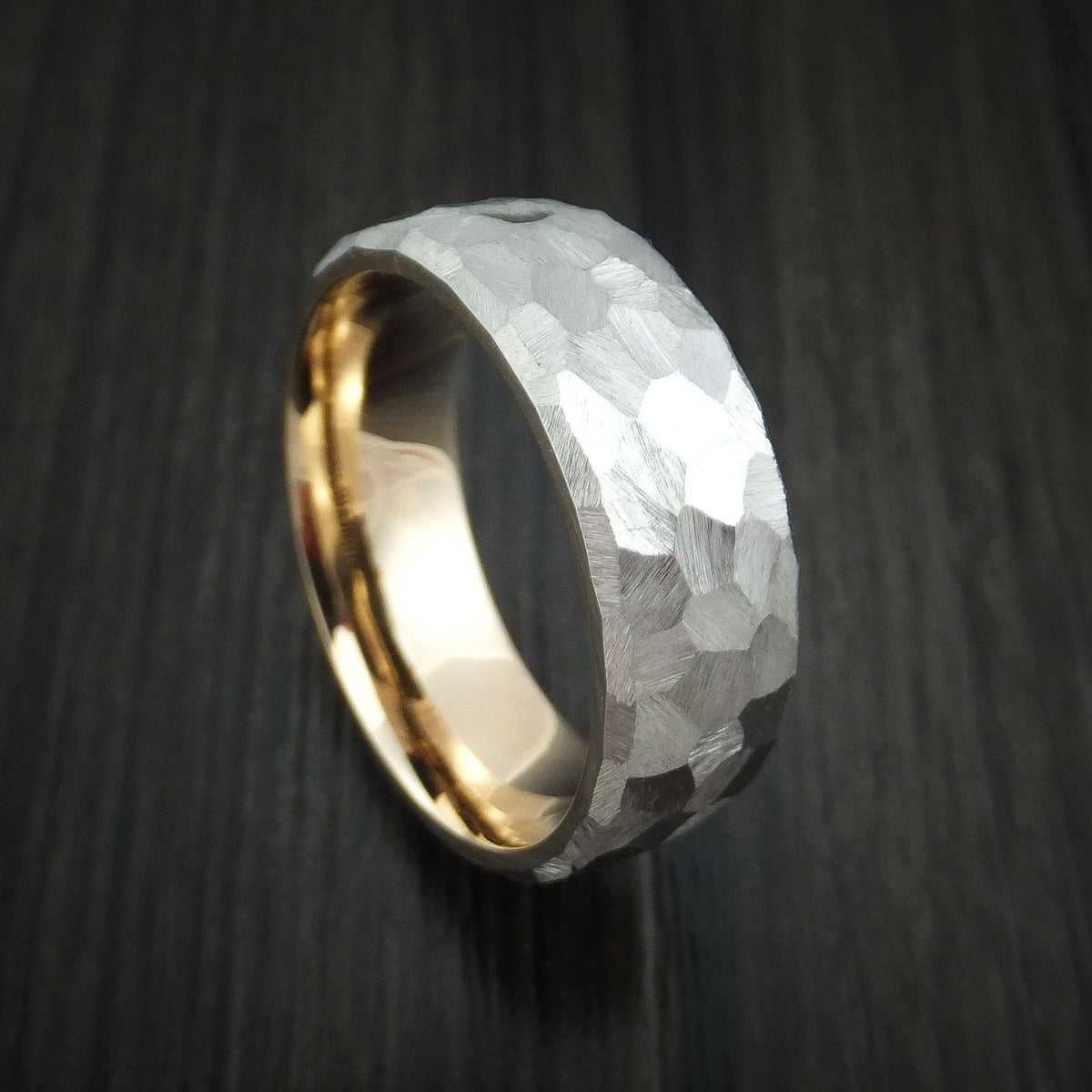 Resolute XVIII - Cobalt Chrome and 14K Yellow Gold Sleeve Men's Wedding Ring Rock Hammer Finish Band - Nura Lab