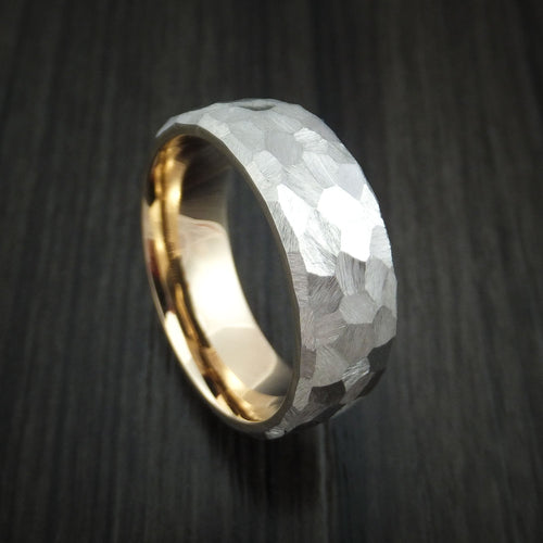 Northwind XVIII - Inconel and 14K Gold Sleeve Men's Wedding Ring Rock Hammer Finish Band - Nura Lab