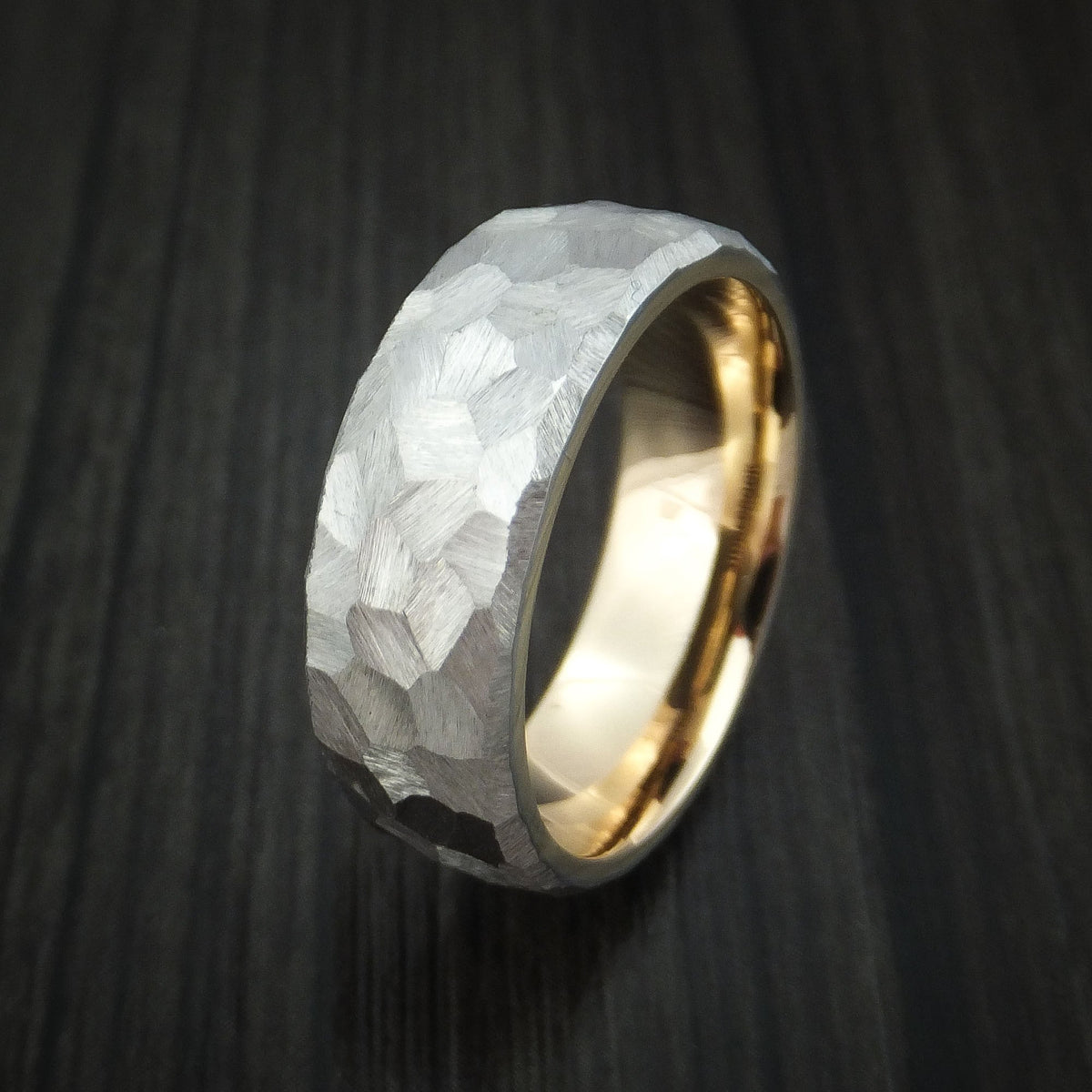 Northwind XVIII - Inconel and 14K Gold Sleeve Men's Wedding Ring Rock Hammer Finish Band - view 5 - Nura Lab