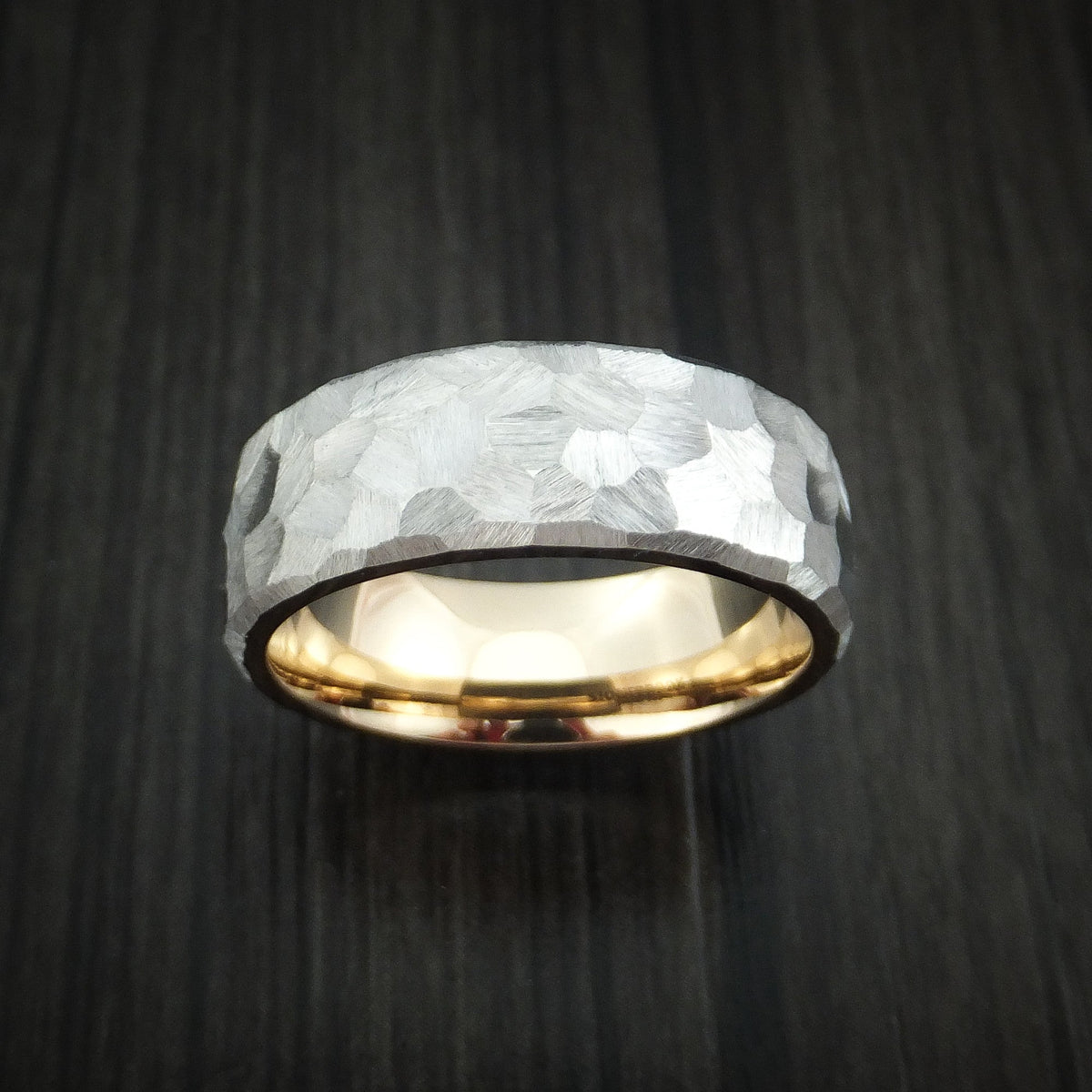 Resolute XVIII - Cobalt Chrome and 14K Yellow Gold Sleeve Men's Wedding Ring Rock Hammer Finish Band - view 2 - Nura Lab