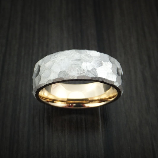 Resolute XVIII - Cobalt Chrome and 14K Yellow Gold Sleeve Men's Wedding Ring Rock Hammer Finish Band - view 2 - Nura Lab