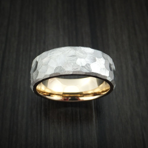 Northwind XVIII - Inconel and 14K Gold Sleeve Men's Wedding Ring Rock Hammer Finish Band - view 2 - Nura Lab