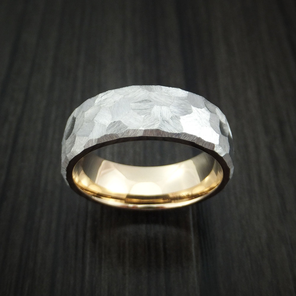 Resolute XVIII - Cobalt Chrome and 14K Yellow Gold Sleeve Men's Wedding Ring Rock Hammer Finish Band - view 3 - Nura Lab