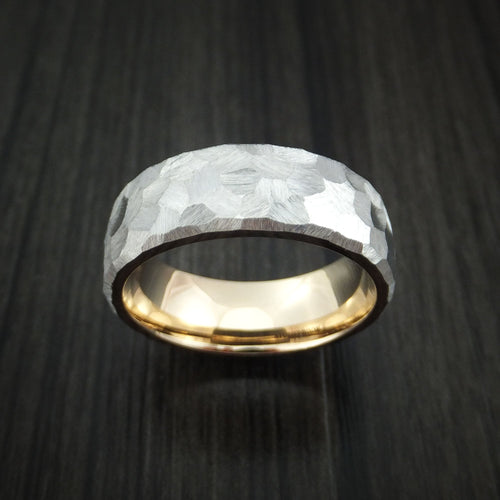 Resolute XVIII - Cobalt Chrome and 14K Yellow Gold Sleeve Men's Wedding Ring Rock Hammer Finish Band - view 3 - Nura Lab