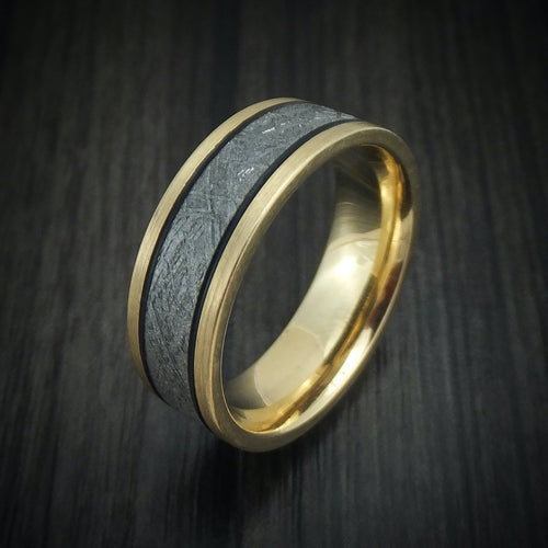 Ash XVII - Yellow Gold and Meteorite Men's Wedding Ring - view 4 - Nura Lab