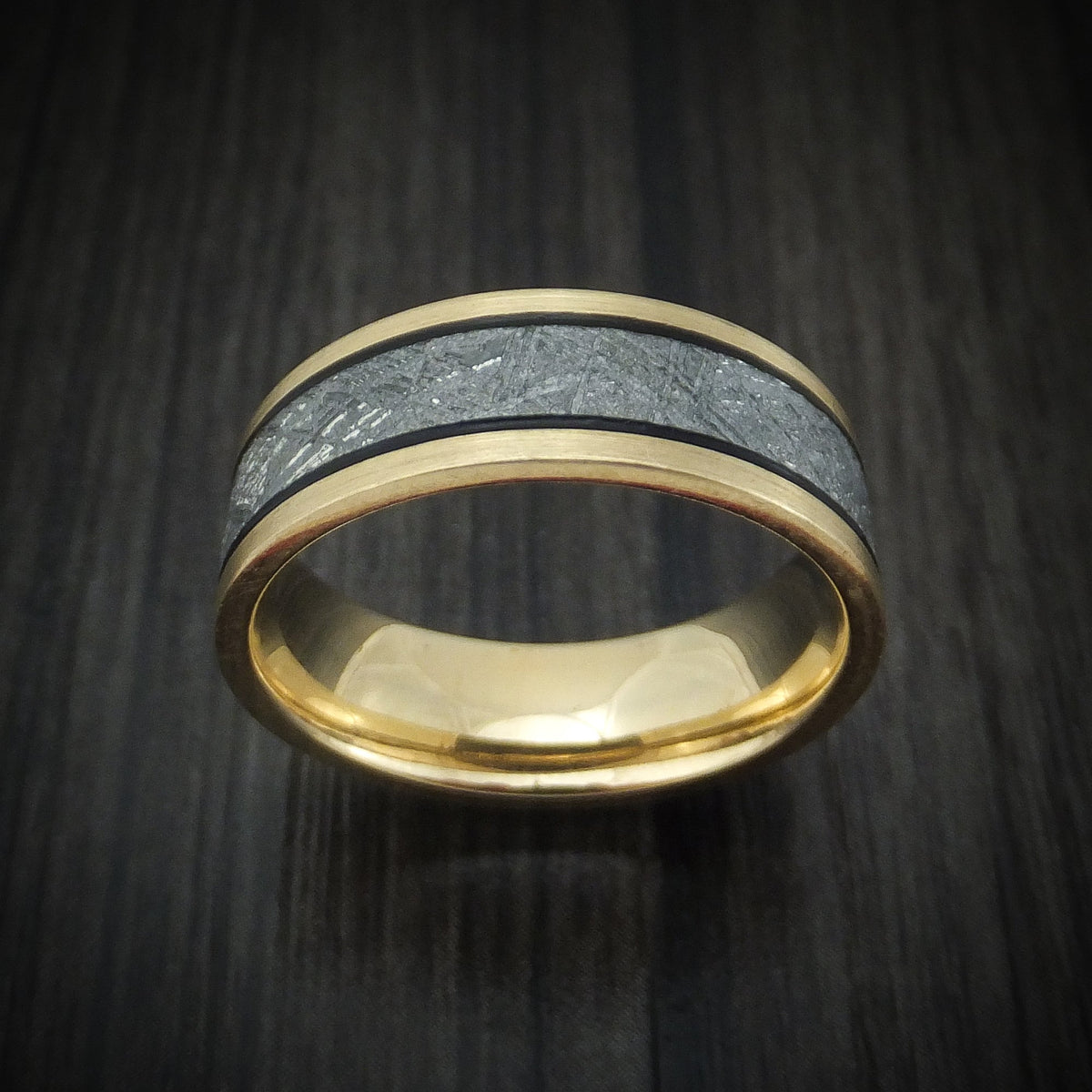 Ash XVII - Yellow Gold and Meteorite Men's Wedding Ring - view 2 - Nura Lab