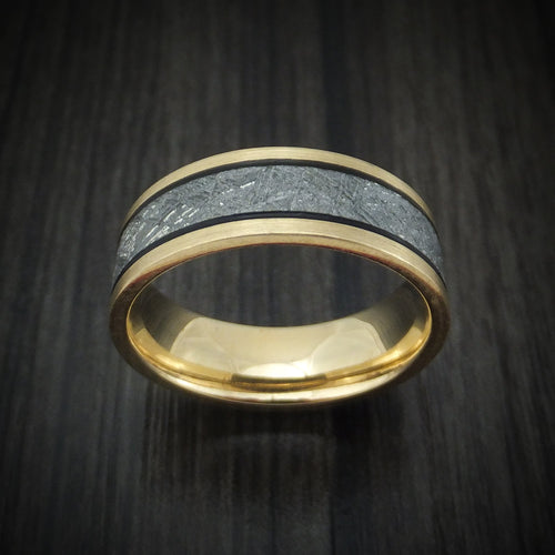 Ash XVII - Yellow Gold and Meteorite Men's Wedding Ring - view 2 - Nura Lab