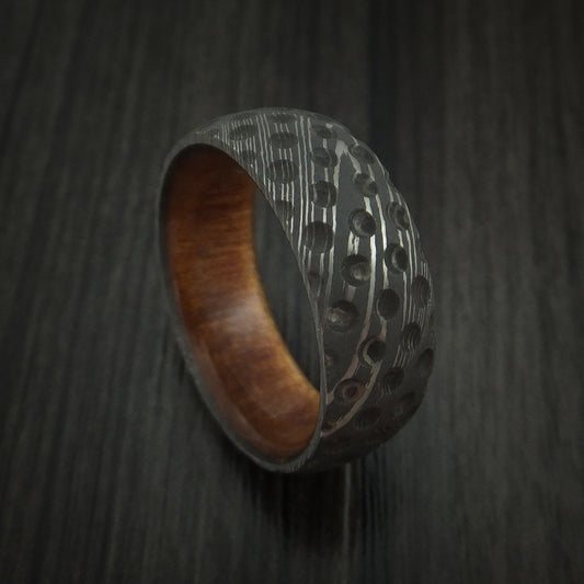 Valor X - Damascus Steel Golf Ball Dimpled Men's Wedding Ring with Wood Sleeve - Nura Lab