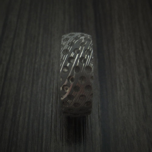 Valor X - Damascus Steel Golf Ball Dimpled Men's Wedding Ring with Wood Sleeve - view 3 - Nura Lab