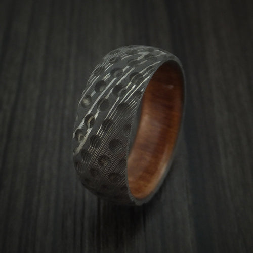 Valor X - Damascus Steel Golf Ball Dimpled Men's Wedding Ring with Wood Sleeve - view 4 - Nura Lab
