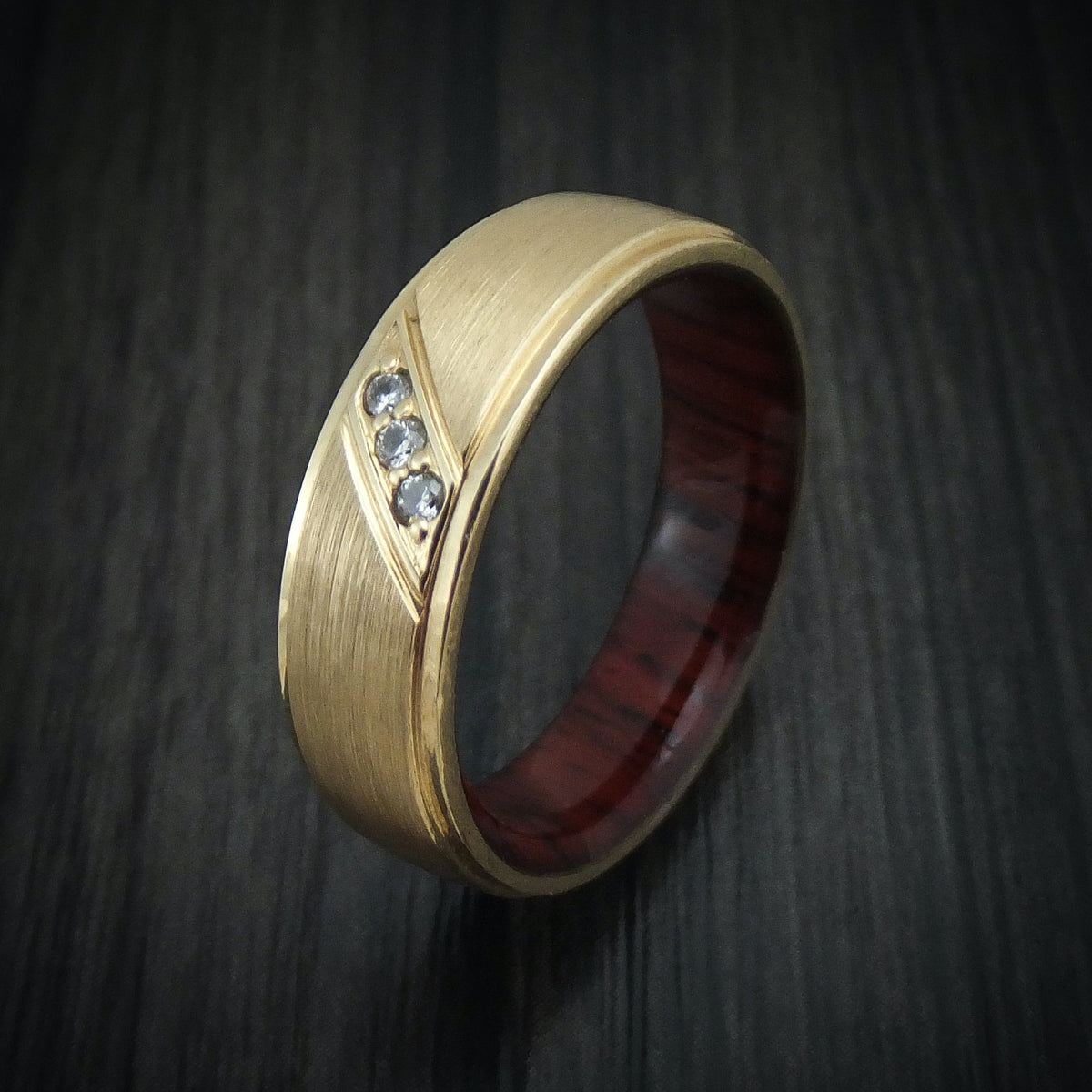 Sterling XII - 14K Gold and Lab Diamond Men's Wedding Ring with Wood Sleeve - view 4 - Nura Lab