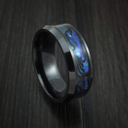 Nomad XVII - Black Ceramic and Abalone Men's Wedding Ring Band - Nura Lab