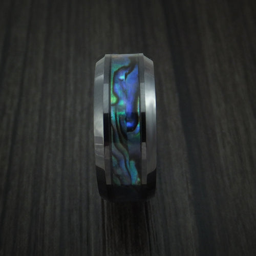 Nomad XVII - Black Ceramic and Abalone Men's Wedding Ring Band - view 3 - Nura Lab