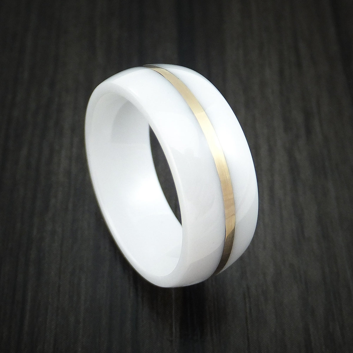 Frontier XVII - White Ceramic Men's Wedding Ring with 14k Yellow Gold Band - Nura Lab