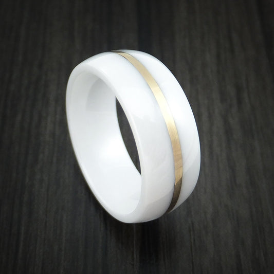 Frontier XVII - White Ceramic Men's Wedding Ring with 14k Yellow Gold Band - Nura Lab