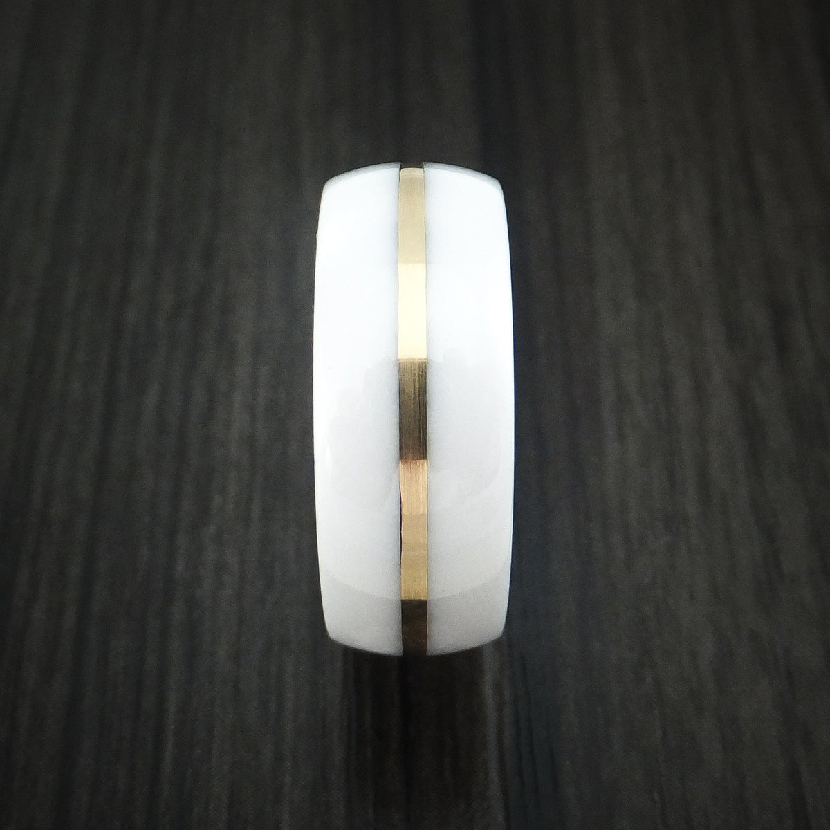 Frontier XVII - White Ceramic Men's Wedding Ring with 14k Yellow Gold Band - view 3 - Nura Lab