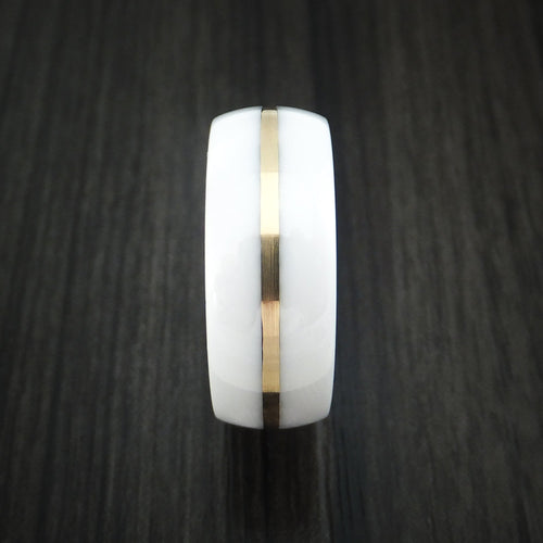 Frontier XVII - White Ceramic Men's Wedding Ring with 14k Yellow Gold Band - view 3 - Nura Lab