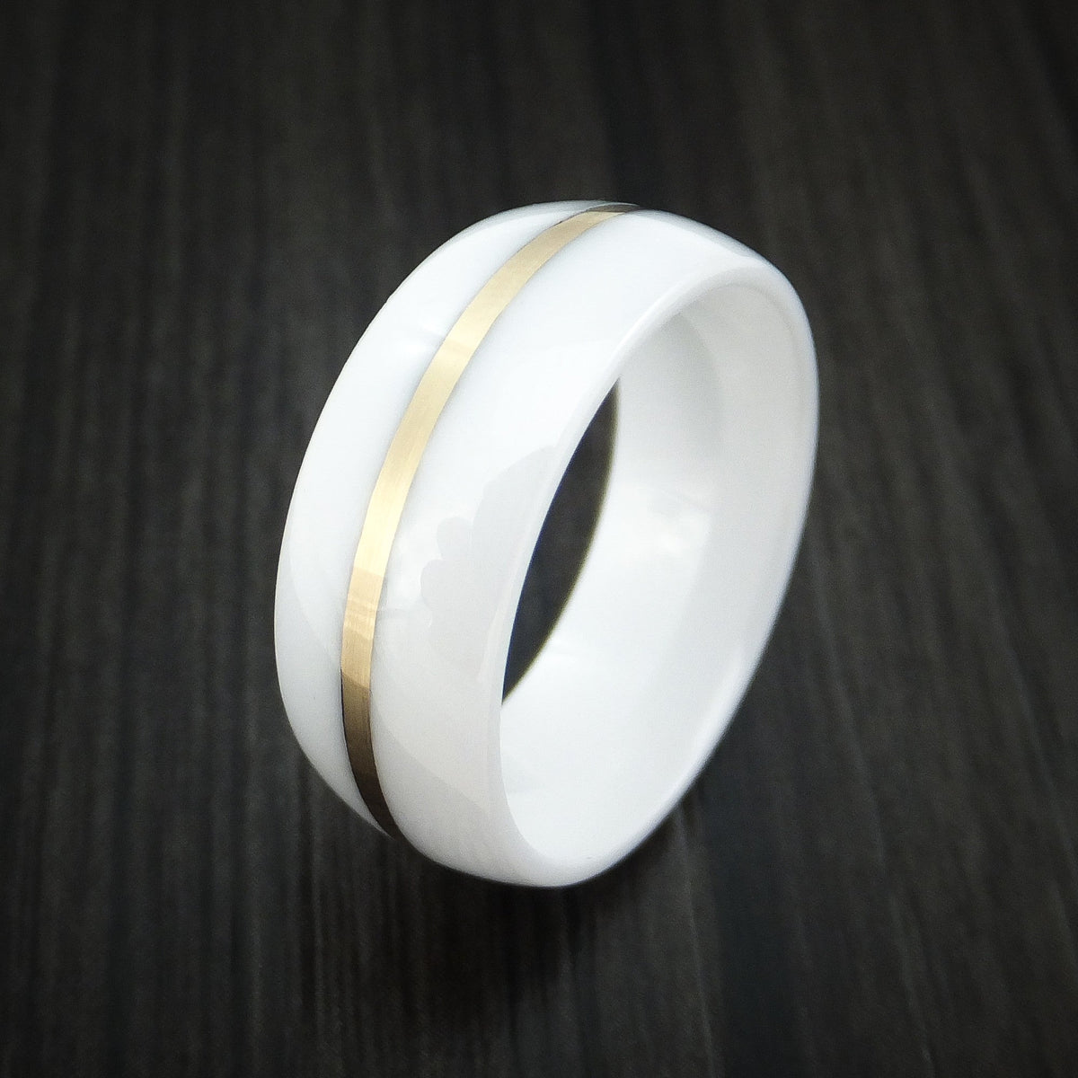 Frontier XVII - White Ceramic Men's Wedding Ring with 14k Yellow Gold Band - view 4 - Nura Lab