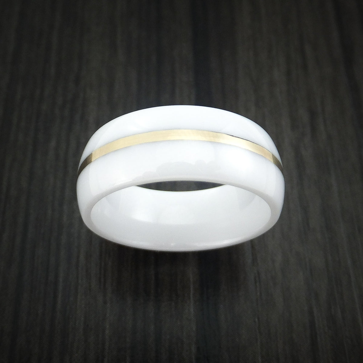 Frontier XVII - White Ceramic Men's Wedding Ring with 14k Yellow Gold Band - view 2 - Nura Lab