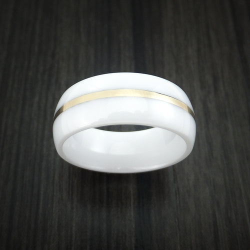 Frontier XVII - White Ceramic Men's Wedding Ring with 14k Yellow Gold Band - view 2 - Nura Lab