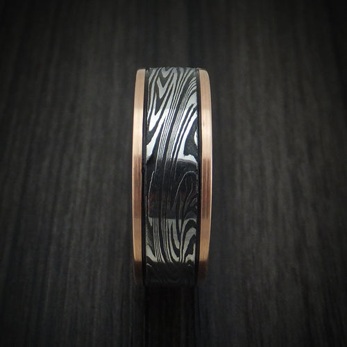 Aoraki X - Rose Gold and Sunset Kuro Damascus Steel Men's Wedding Ring - view 3 - Nura Lab