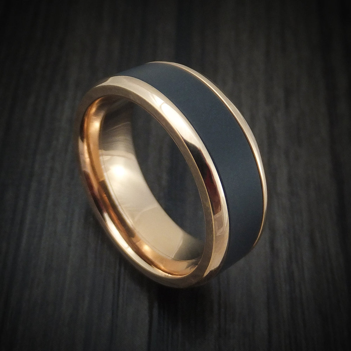 Crest XVII - Rose Gold and Black Zirconium Men's Wedding Ring - Nura Lab