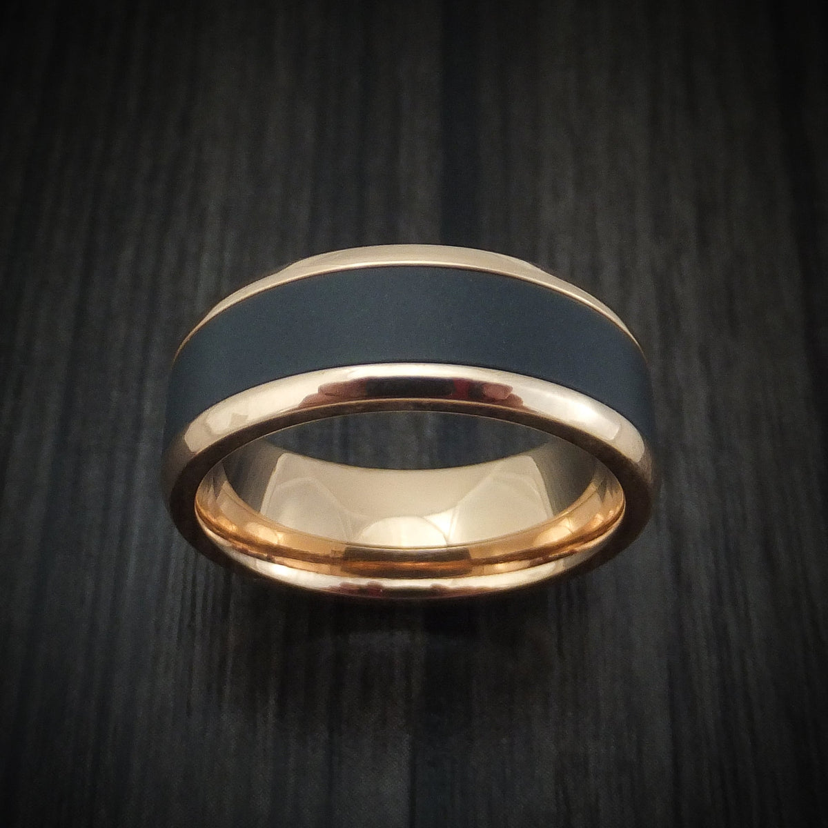 Crest XVII - Rose Gold and Black Zirconium Men's Wedding Ring - view 2 - Nura Lab