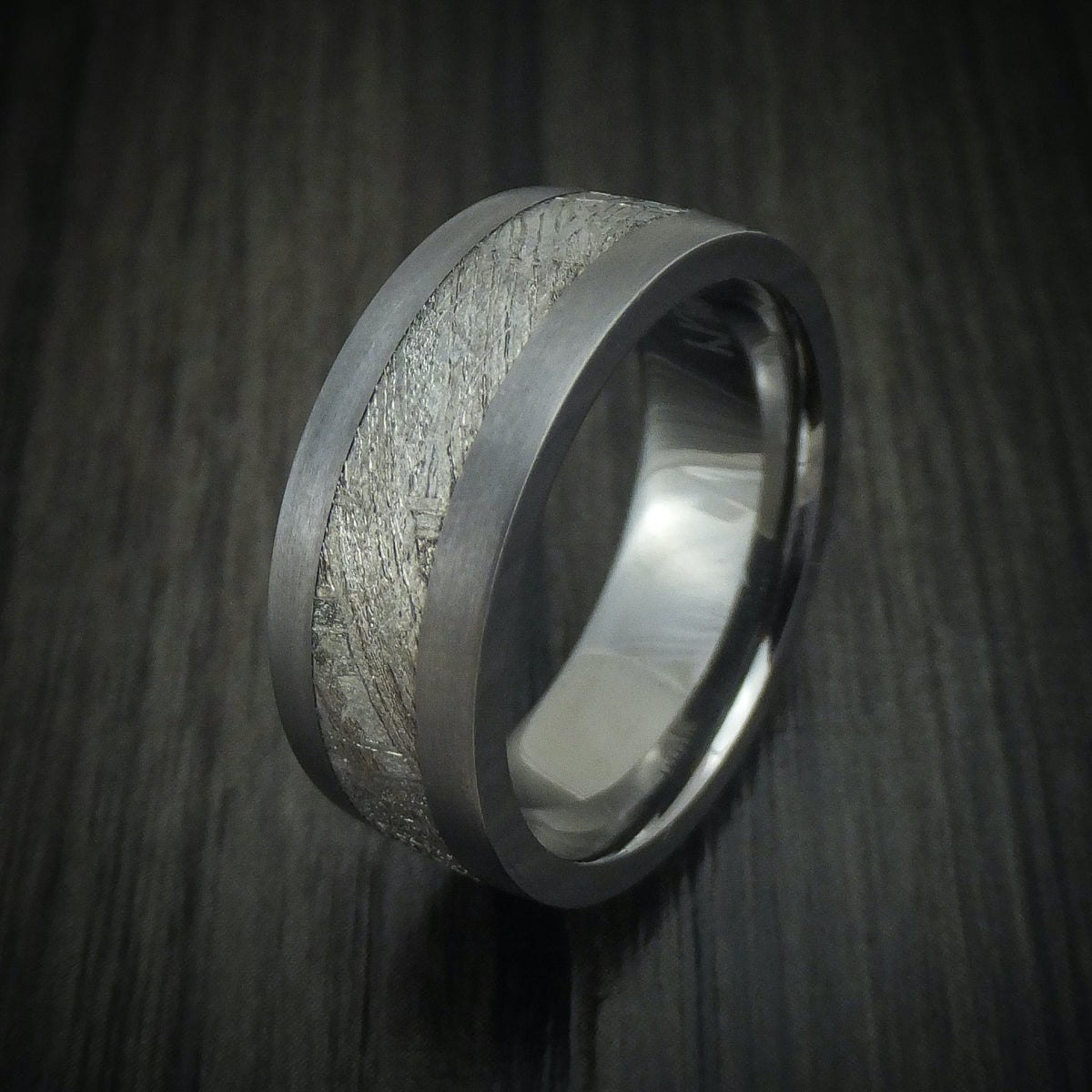 Granite XIII - Tantalum and Meteorite Men's Wedding Ring - view 4 - Nura Lab