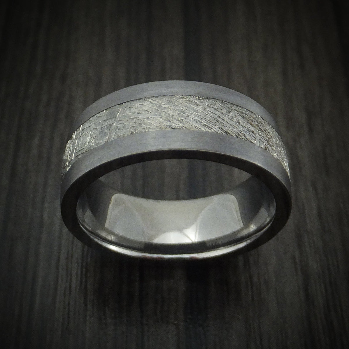 Granite XIII - Tantalum and Meteorite Men's Wedding Ring - view 2 - Nura Lab