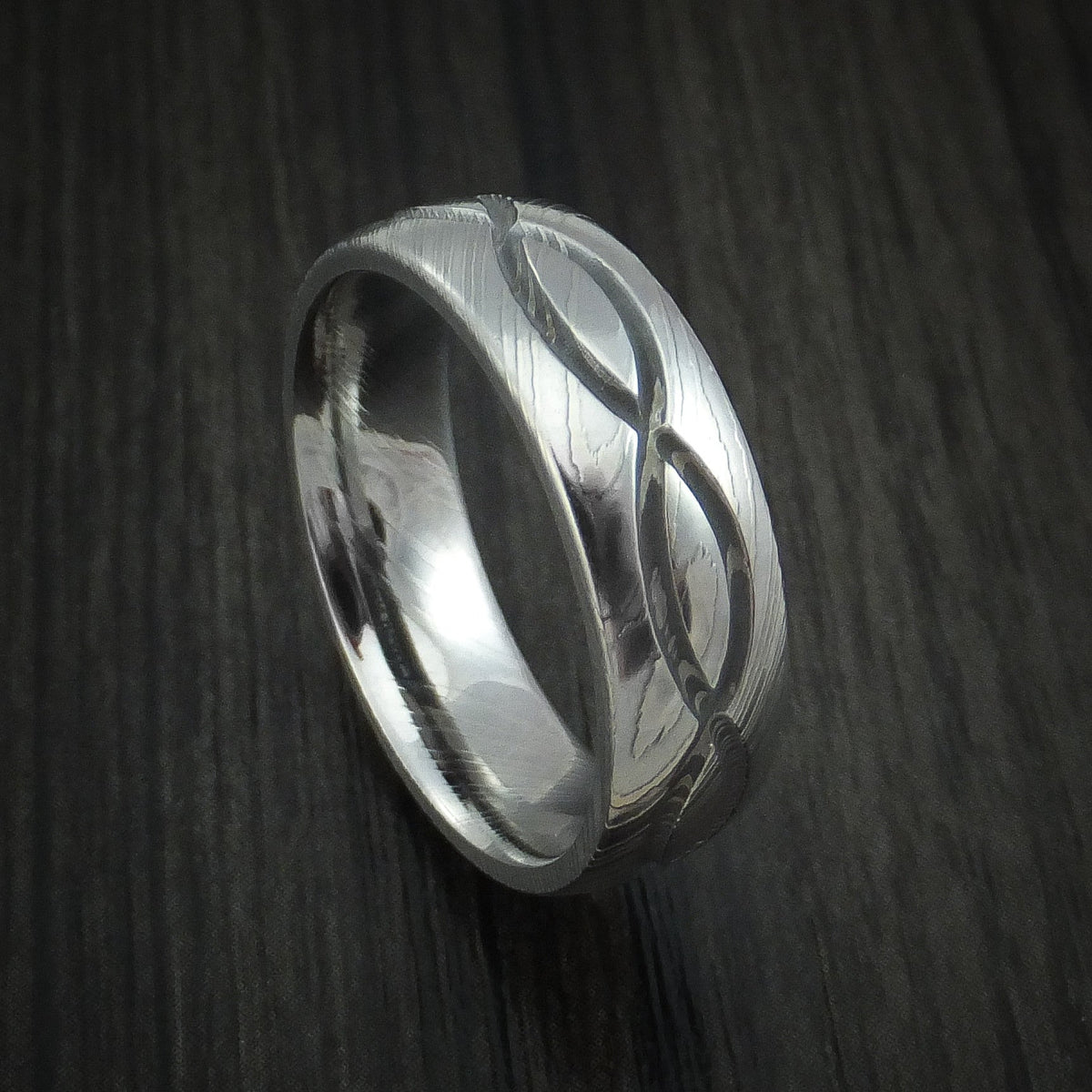Leonidas X - Damascus Steel Celtic Knot Men's Ring Infinity Design Wedding Ring - Nura Lab