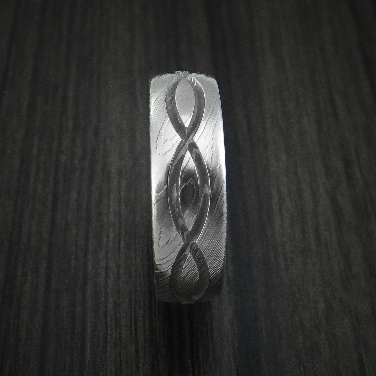 Leonidas X - Damascus Steel Celtic Knot Men's Ring Infinity Design Wedding Ring - view 3 - Nura Lab