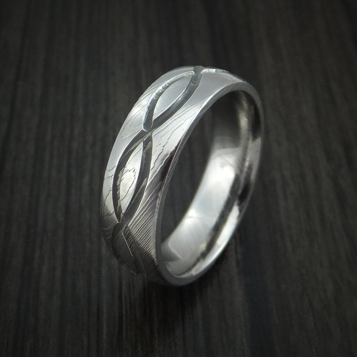 Leonidas X - Damascus Steel Celtic Knot Men's Ring Infinity Design Wedding Ring - view 4 - Nura Lab