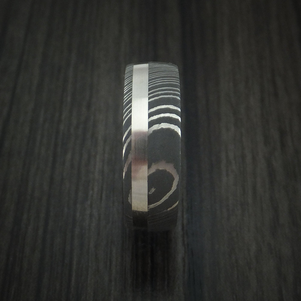 Achilles X - Damascus Steel Men's Wedding Ring with Platinum and Purple Heart Wood Sleeve - view 3 - Nura Lab