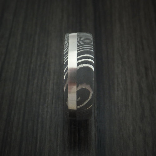 Achilles X - Damascus Steel Men's Wedding Ring with Platinum and Purple Heart Wood Sleeve - view 3 - Nura Lab