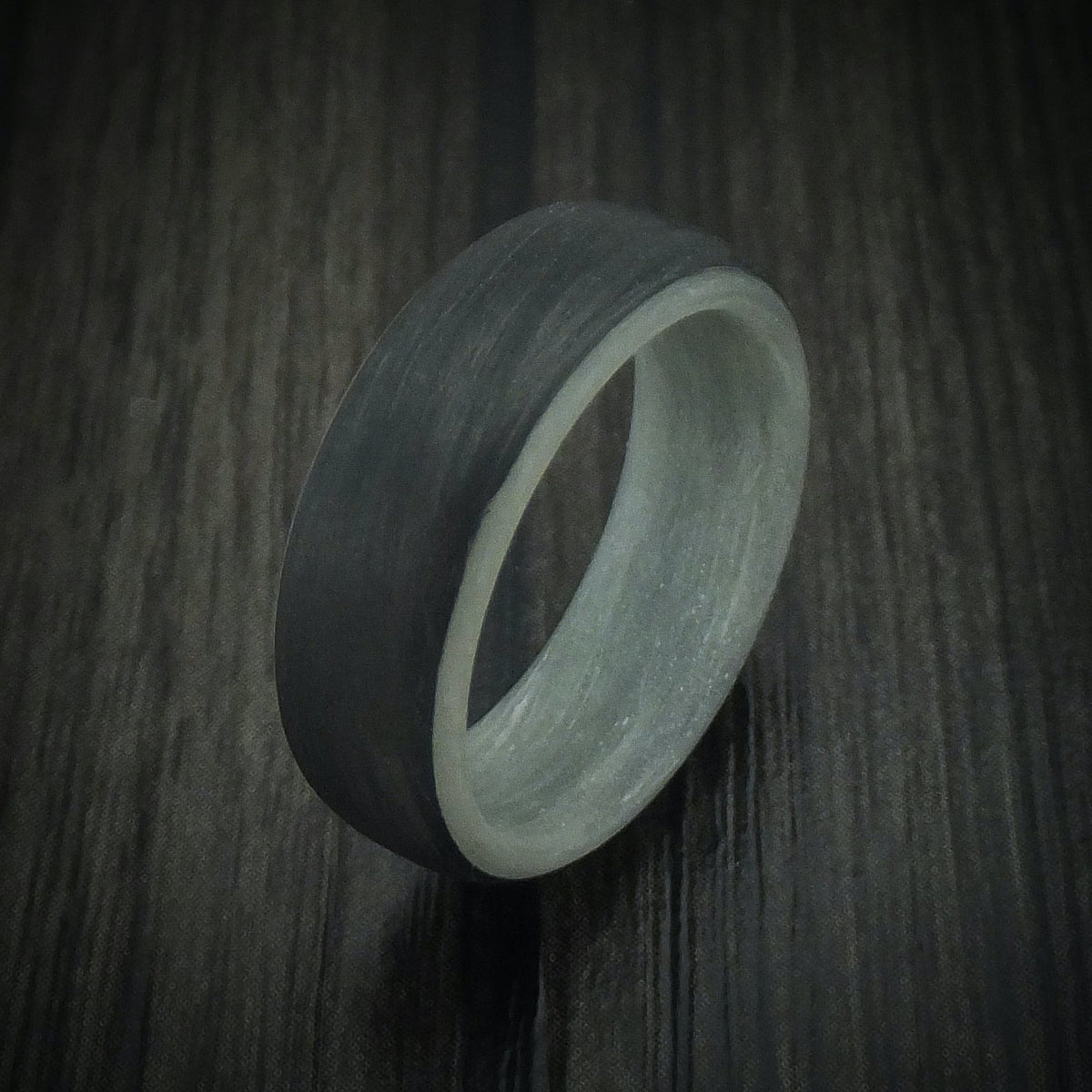 Heritage XIV - Carbon Fiber And Blue Glow Sleeve Men's Wedding Ring - view 4 - Nura Lab