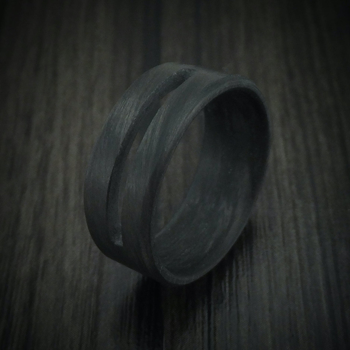 Flint XV - Solid Carbon Fiber Men's Wedding Ring with Cutout Band - view 4 - Nura Lab