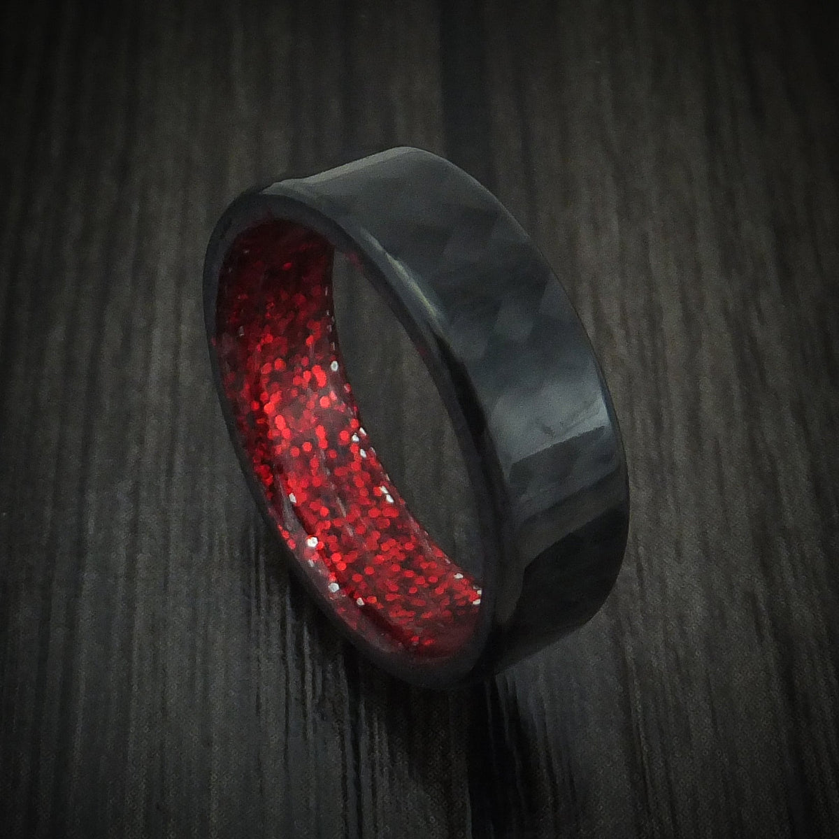 Ash XIV - Carbon Fiber And Red Sparkle Sleeve Men's Wedding Ring - Nura Lab