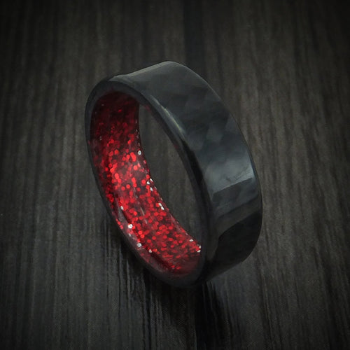 Ash XIV - Carbon Fiber And Red Sparkle Sleeve Men's Wedding Ring - Nura Lab