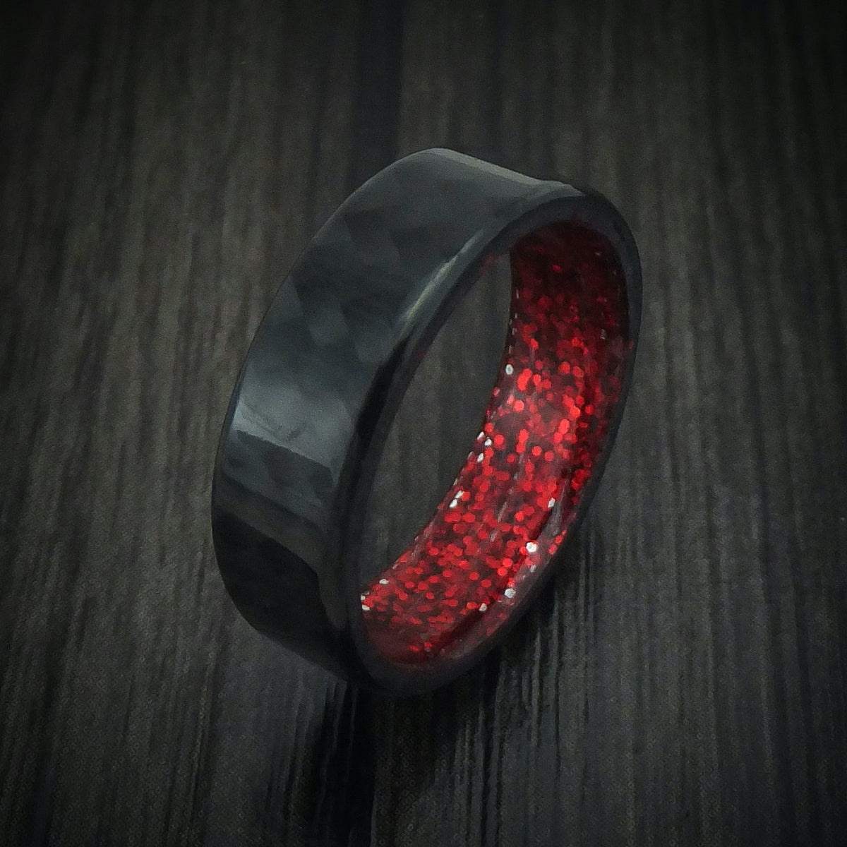 Ash XIV - Carbon Fiber And Red Sparkle Sleeve Men's Wedding Ring - view 4 - Nura Lab