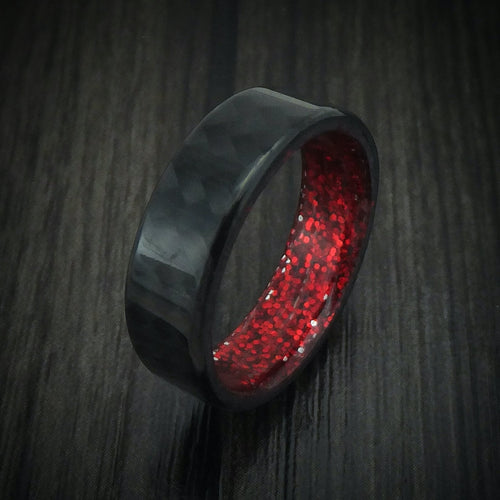 Ash XIV - Carbon Fiber And Red Sparkle Sleeve Men's Wedding Ring - view 4 - Nura Lab