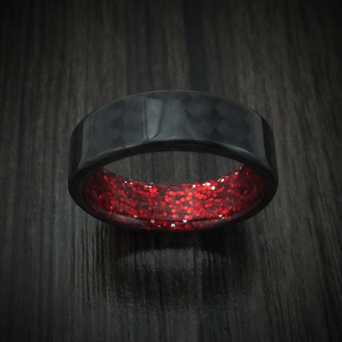 Ash XIV - Carbon Fiber And Red Sparkle Sleeve Men's Wedding Ring - view 2 - Nura Lab