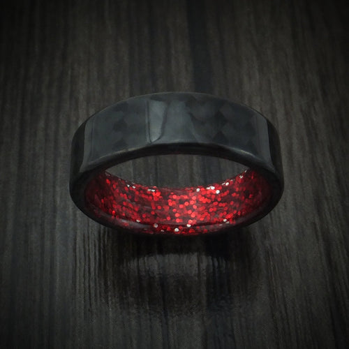 Ash XIV - Carbon Fiber And Red Sparkle Sleeve Men's Wedding Ring - view 2 - Nura Lab