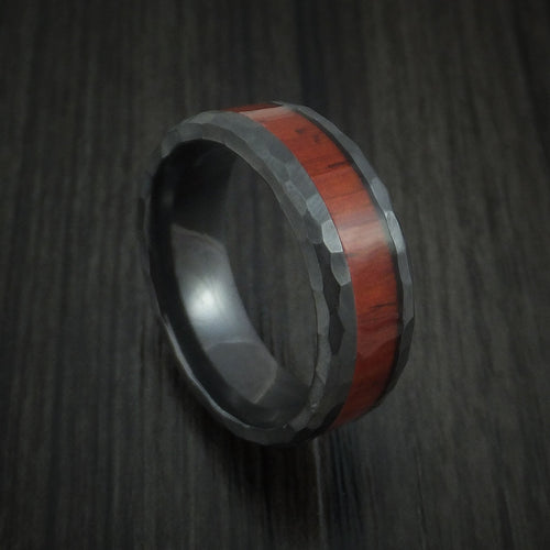Orion XII - Black Zirconium Rock Hammered Padauk Hard Wood Men's Wedding Ring Band - Nura Lab