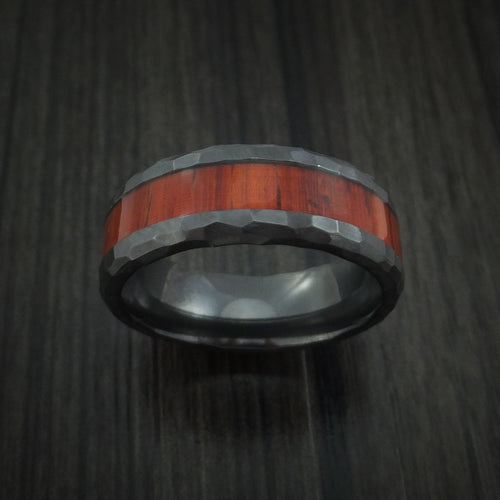Orion XII - Black Zirconium Rock Hammered Padauk Hard Wood Men's Wedding Ring Band - view 2 - Nura Lab