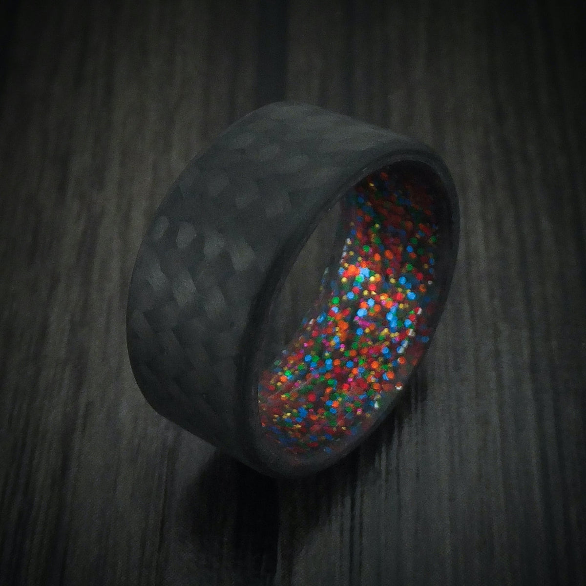 Hector XIV - Carbon Fiber And Sparkle Sleeve Men's Wedding Ring - view 4 - Nura Lab
